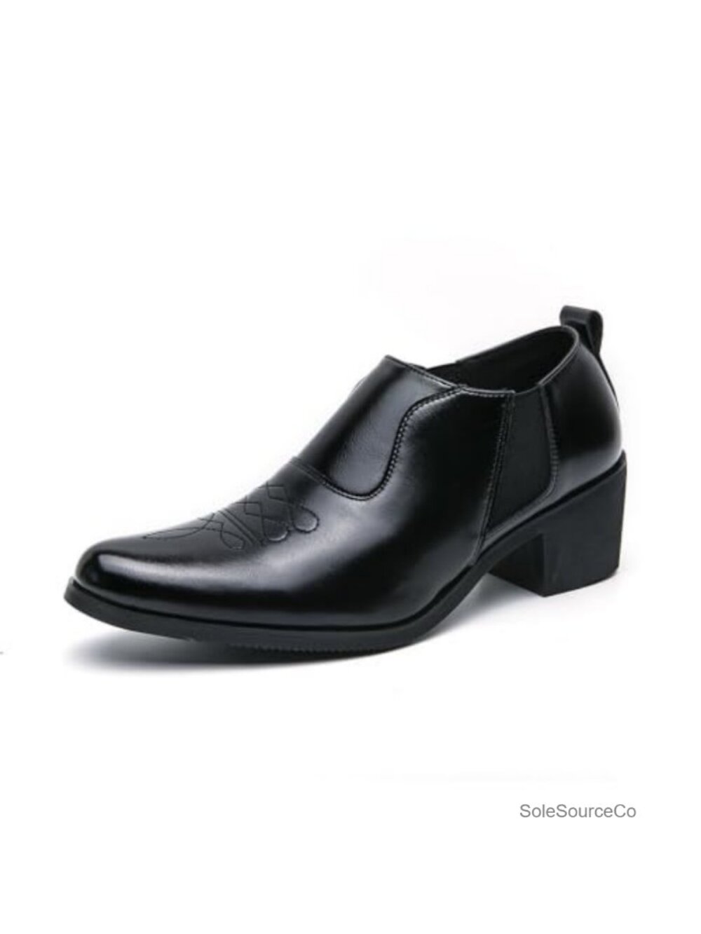 Men's Embroidered Slip-On Chelsea Boot Chunky Block Heel Dress Shoes